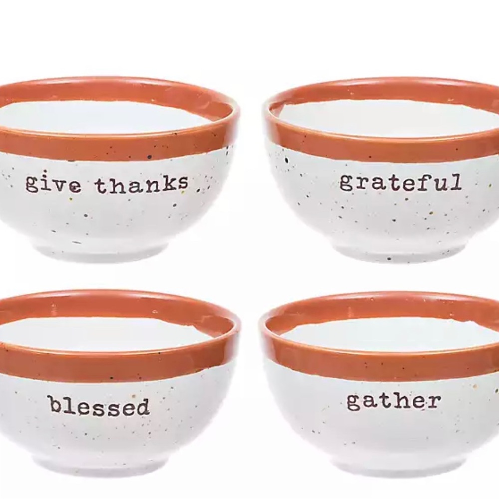 Kirklands Set of 4 Harvest Sentiment Bowls Fall Thanksgiving Decor Ramekins